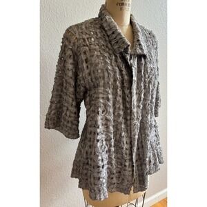 Kiyo Small‎ Artsy Lagenlook Gray Woven Jacket Open Front USA EUC